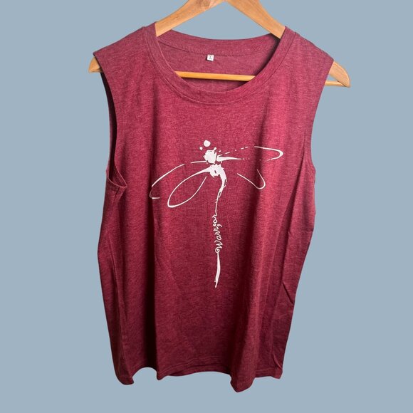 Red "Warrior" Dragonfly Graphic Tank, Women's Sz L, NWT - Picture 1 of 4